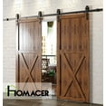 thumbnail image 2 of Homacer Black Rustic Sliding Barn Door Hardware Kit, for Two/Double Doors, 12ft Long Flat Track, Arrow Design Roller, Heavy Duty, for Interior & Exterior Use, 2 of 3