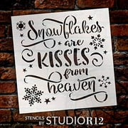 Snowflakes - Kiss from Heaven Stencil by StudioR12  DIY Christmas Holiday Home Decor  Craft & Paint Wood Sign  Reusable Mylar Template  Winter Cursive Script  Select Size 9 inches x 9 inches