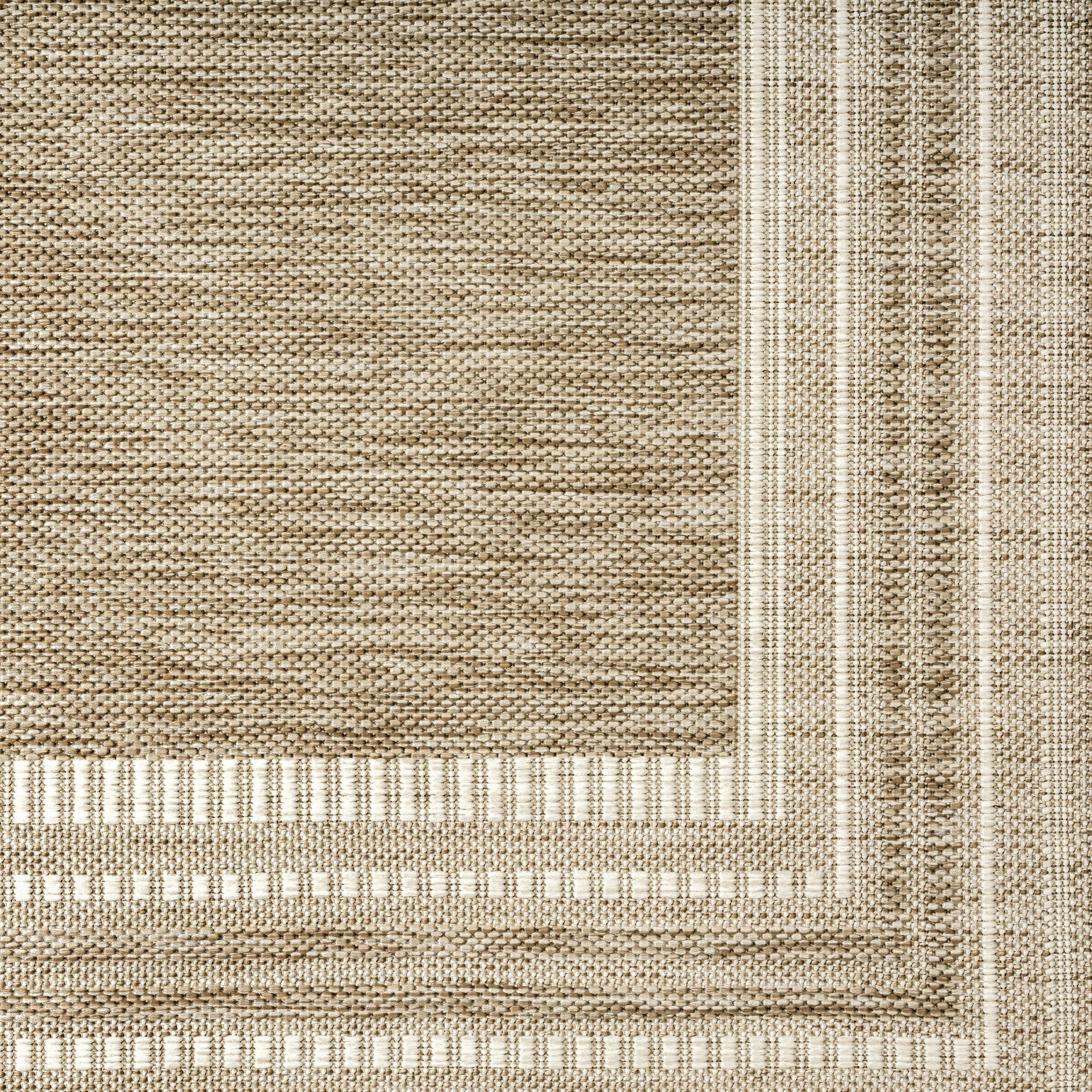 Nicole Miller New York Patio Country Layla Modern Border Indoor/Outdoor Area Rug, Taupe/Ivory , 7'9"x10'2"
