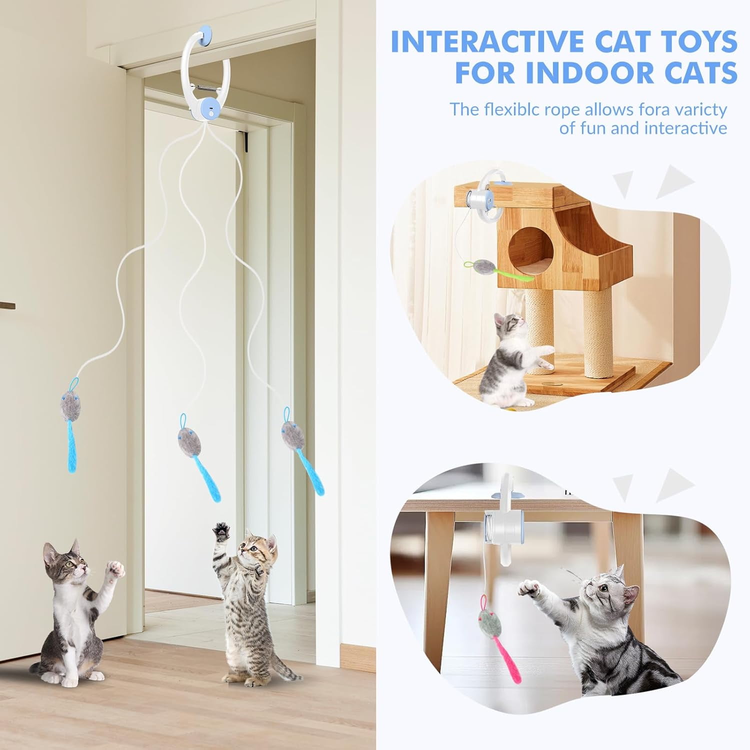 Risehigh Cats Toy Interactive for Indoor Cats Automatic Electric Flying Bird Feather Mouse Toy - Best Kitten & Adult Cat Enrichment Mouse cat Toy Hanging Electric Kitty Toys for Bored Cats