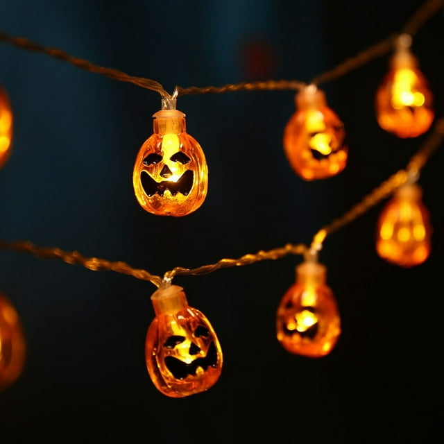 Guirnalda de luces de calabaza para Halloween: 4,5 m, 30 LED, funciona con pilas, ideal para decorar Halloween (luces naranjas)