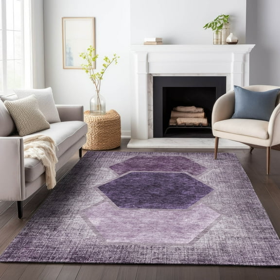 Addison Rugs Mayfield Washable Transitional Geometric Eggplant Rectangle Rug, 10' x 14'