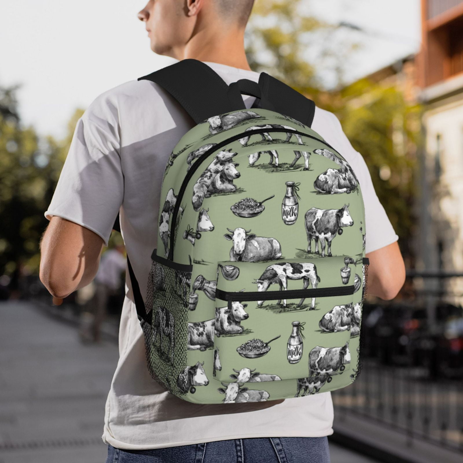 Ratiio Farm Cows Print Casual Backpack for Men and Women, Water Resistant Oxford Fabric School Bag Lightweight Travel Daypack