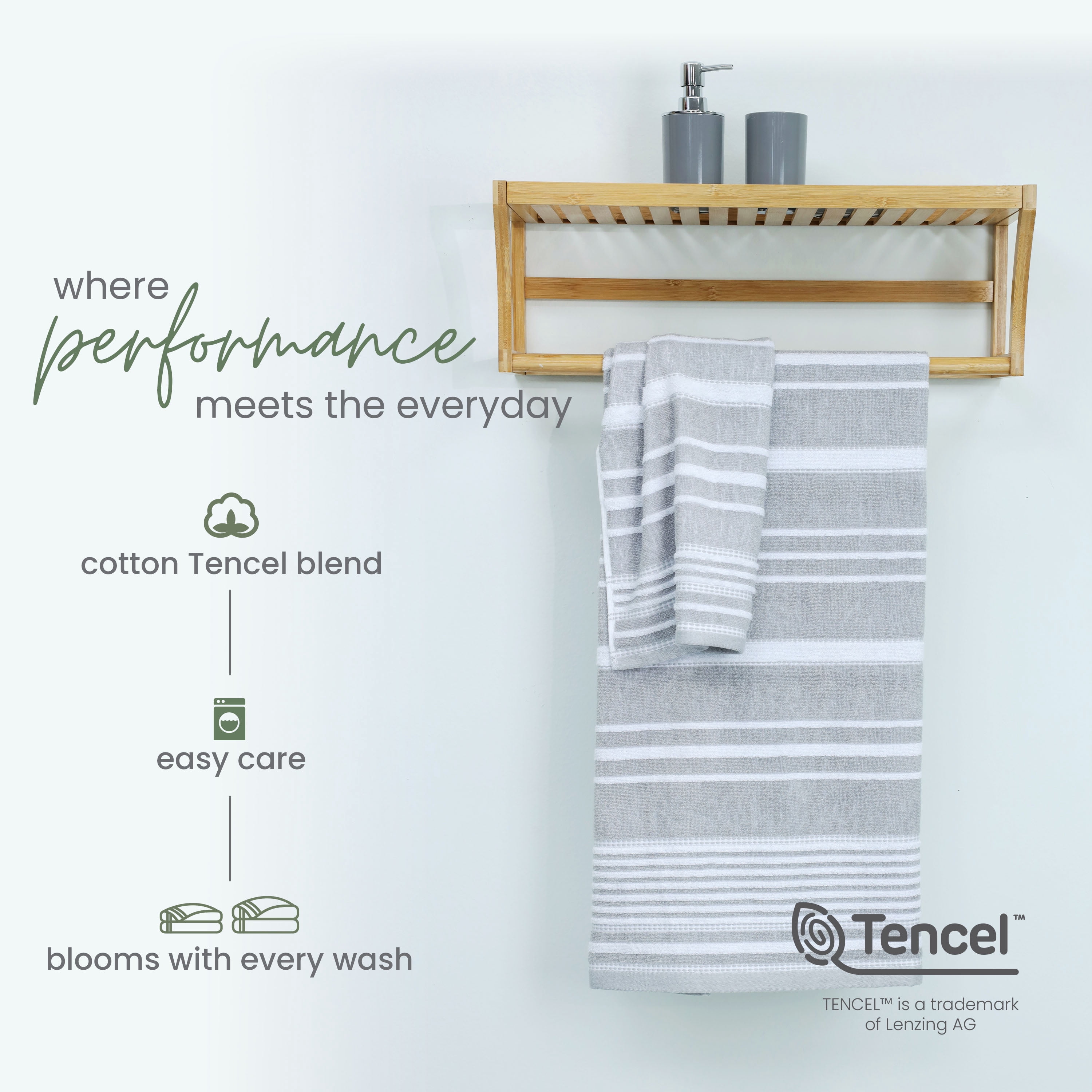 Martex Restore Batten Stripe Bath Towel, 30" x 56", Gray