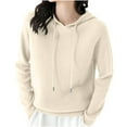 thumbnail image 5 of GigrtiJin Women's Knitted Hoodies Long Sleeved Solid Color Hooded Drawstring Sweater Casual Warm Comfy Pullover Top, 5 of 5