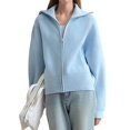 thumbnail image 2 of Womens Fall Long Sleeve Zip Up Cardigan Sweaters Casual Loose Collared Ribbed Knit Tops Jackets One size, 2 of 7