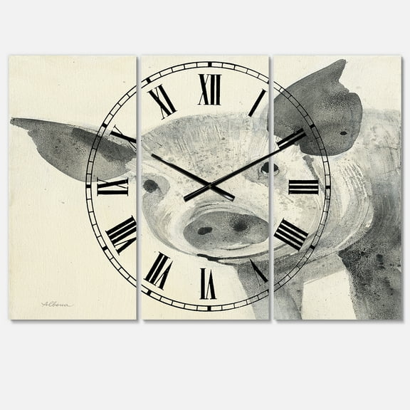 Designart 'Piglet Farmhouse Animal in Black and White' Farmhouse Wall Clock