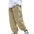 thumbnail image 2 of HAOTAGS Cargo Pants for Boys,Solid Color Elastic Waist with Multiple Pockets Work Pants for Teens Khaki 5 Years, 2 of 3