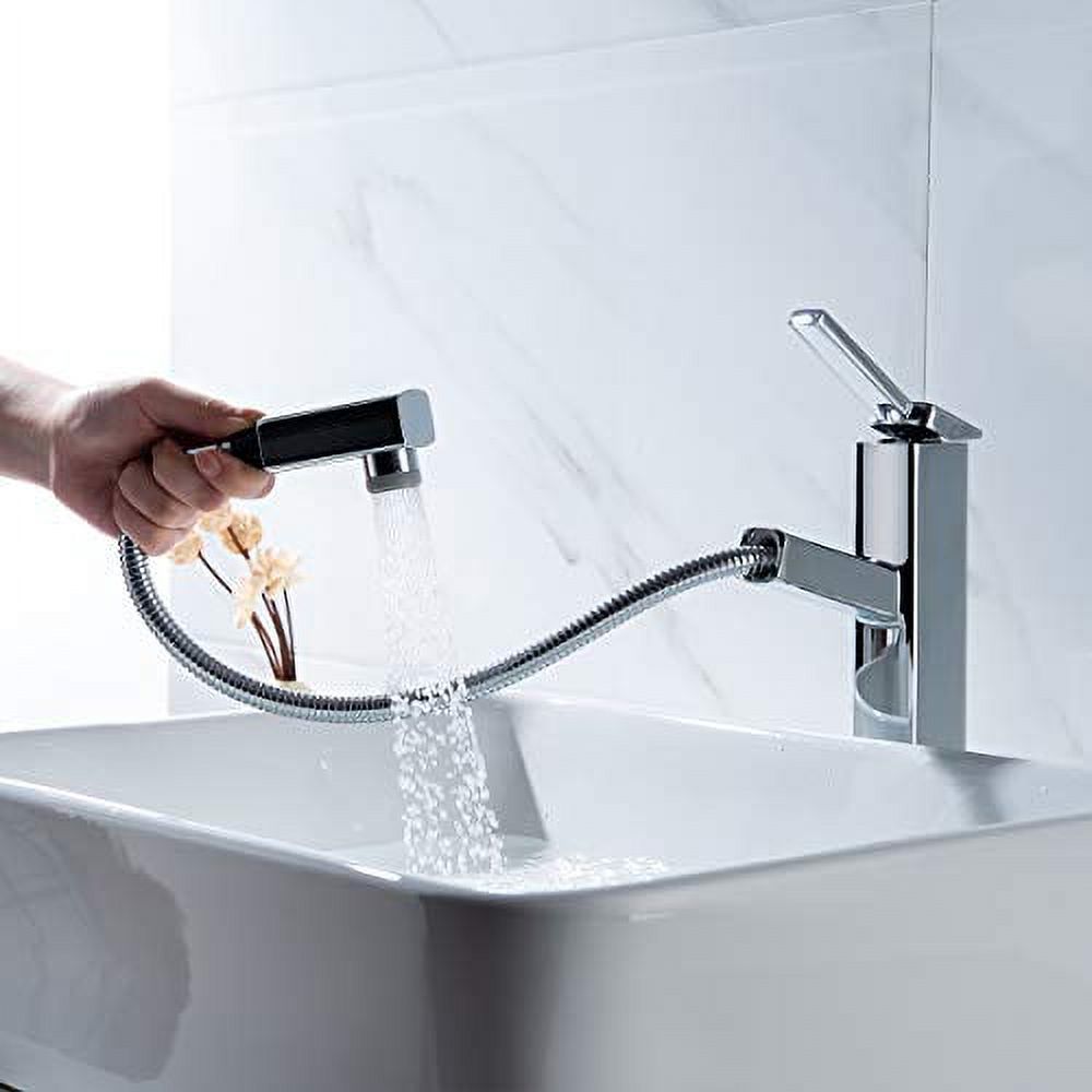 KAIYING Vessel Sink Faucet, Modern Lavatory Pull Down Bathroom Sink Faucet, Utility Single Hole Bathroom Faucet with Pull Out Sprayer, Commercial Basin Mixer Tap - image 3 of 3