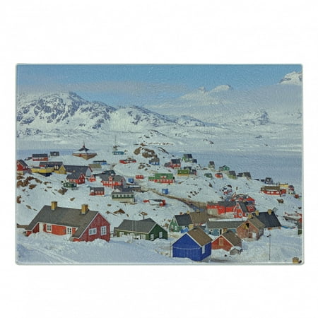 

European Cutting Board Snowy Greenland North Scandinavian Peaceful Frozen Winter Nordic Idyllic Image Decorative Tempered Glass Cutting and Serving Board Small Size Multicolor by Ambesonne