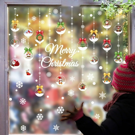 Christmas Window Stickers PVC Clings Stickers For Wall Window Glass Store Showcase Merry Xmas Decals Festival Decoration