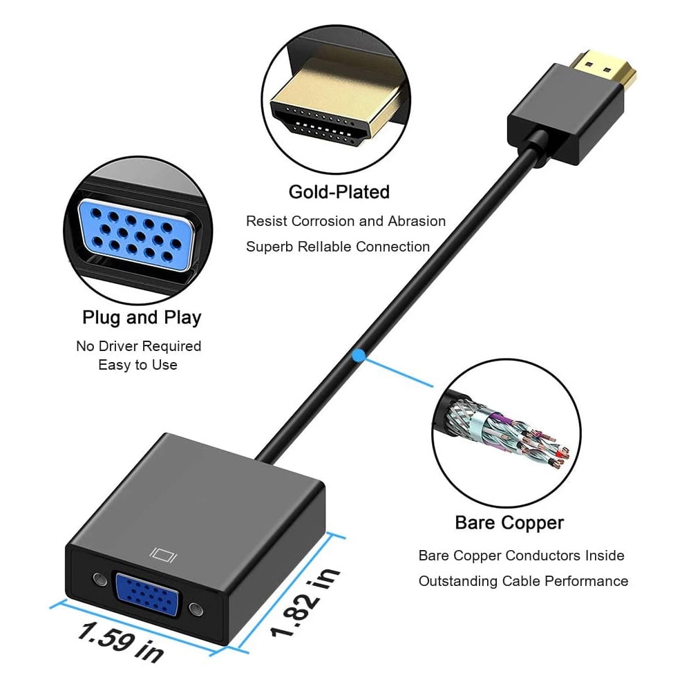 1080P HDMI Male To VGA Female Video Converter Adapter Cable With Audio – WORLD TRADE FOR COMPUTER -LAPTOP