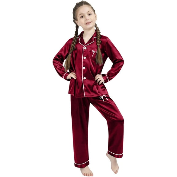 MEZZALL Girls Satin Sleep Long Sleeve Lapel Shirts Pants With Pants Soft Night Outfit Sets Kids Toddler Elegant Floral Print Leisure Bedtime Comfort And Cozy Nights Versatile Clothing Sets