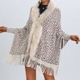 thumbnail image 4 of Amidoa Cardigans for Women Long Sleeve Fleece Winter Beige Leopard Prints Long Fringe Shawls Womens Sweaters Free Size, 4 of 4