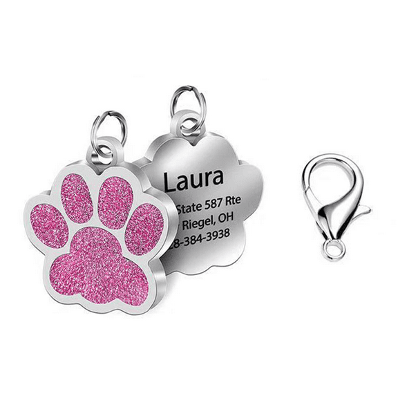 Monebena Personalized Pet Tags Personalized Dog and Cat Tags Custom Engraved Easy to Read Cute Glitter Paw Tag Dog Footprints Shape