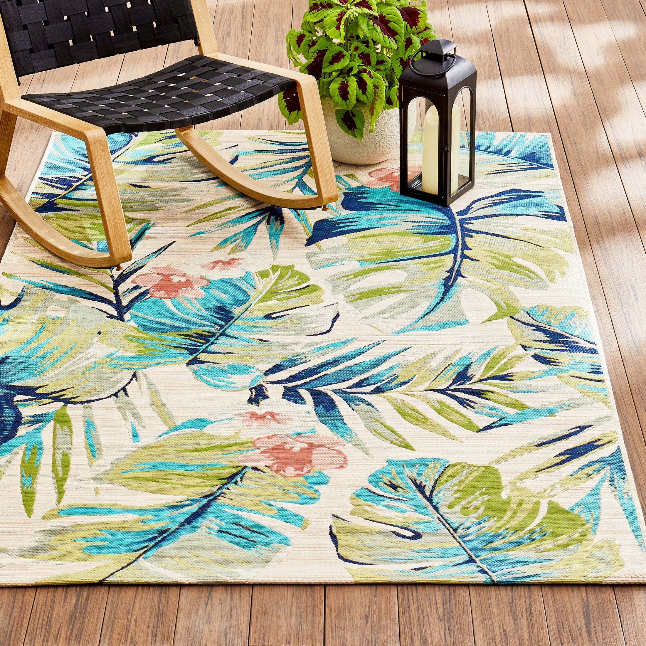(3 pack) Better Homes & Gardens 5'x7’ Woven Tropical Oasis Outdoor Rug