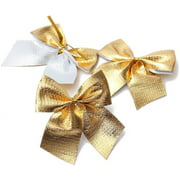 Mini Gold Ribbon Bows Crafts Party Christmas Decoration Bows Tree Bowknots Garden Ornament Pack of 24