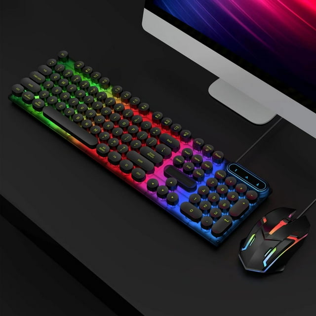 USB Keyboard and Mouse Combo, Retro Punk Wired Backlit Ergonomic Design 1600DPI ABS Material for for OS X 10.2 Above