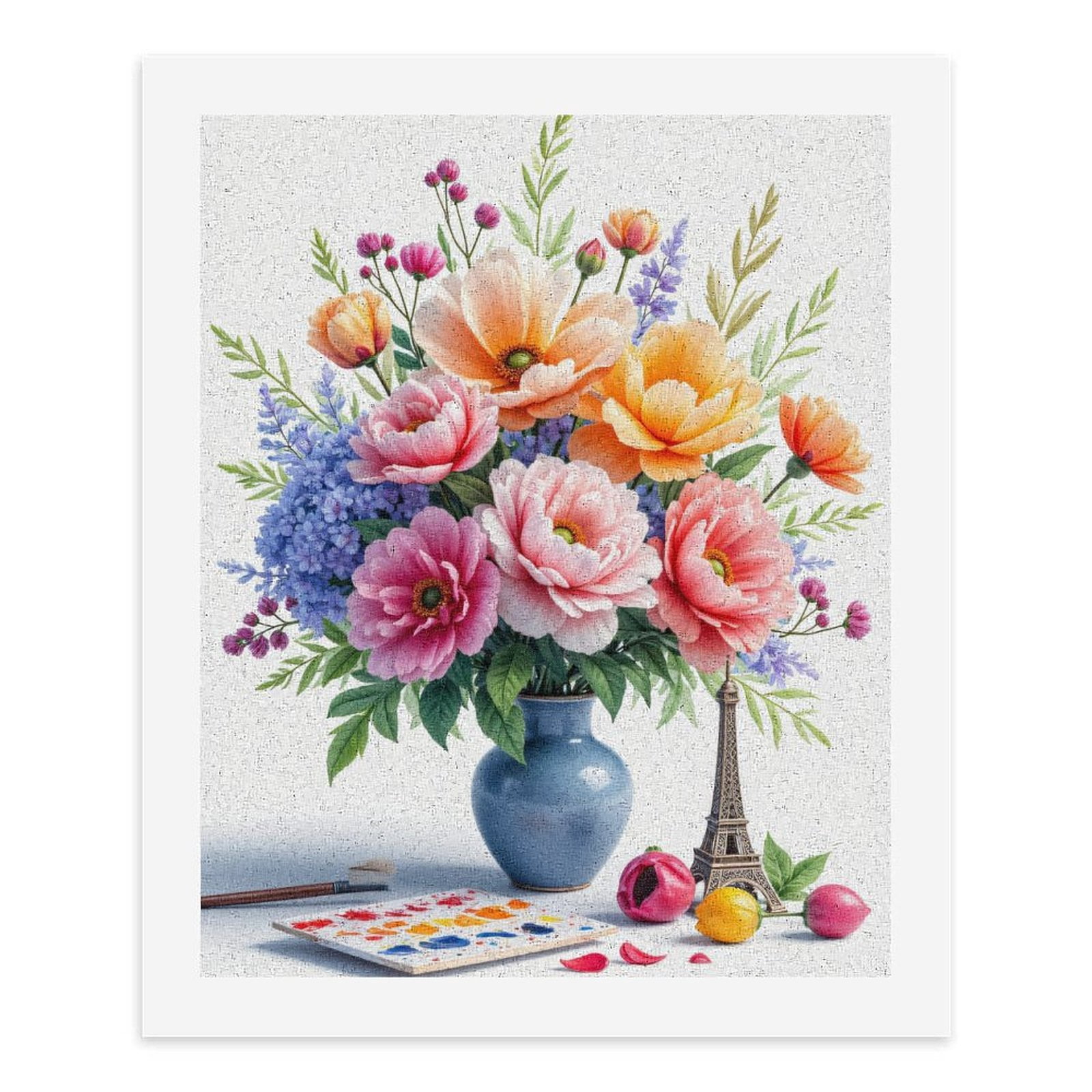 Paint By Numbers Kit for Adults Beginner - Floral Bouquet Art Pastel Colors Eiffel DIY Canvas Painting Kits for Adults, Frameless Paint By Number for Adults for Home Wall Decor 16x20 Inch