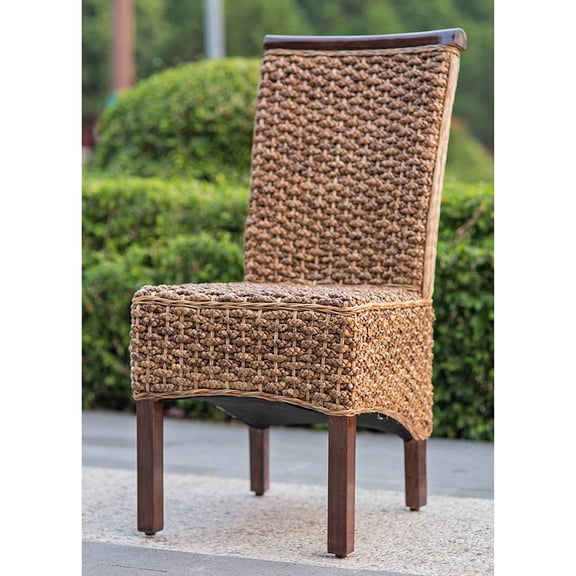 Bunga Hyacinth Weave Dining Chair with Mahogany Hardwood Frame - Salak Brown