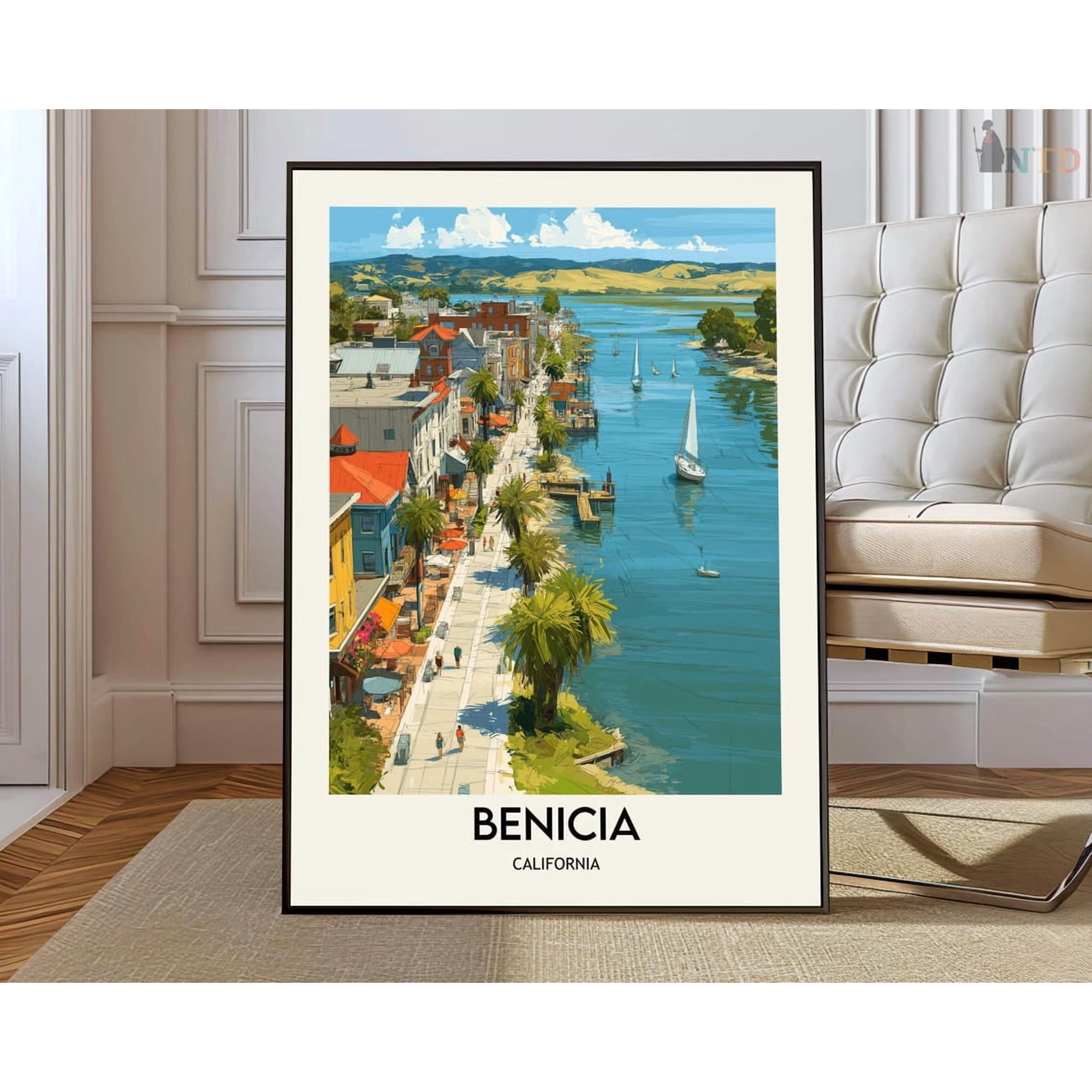 Benicia California Poster, Historic Bayfront Town Decor