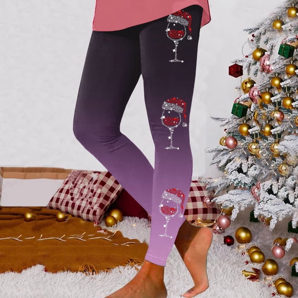 WILLBEST Leggings de Entrenamiento de Cintura Alta para Mujer, Suaves Y Elásticos, con Estampado Navideño Y Diseño de Bloques de Color, Cómodos Leggings de Fitness. Grande