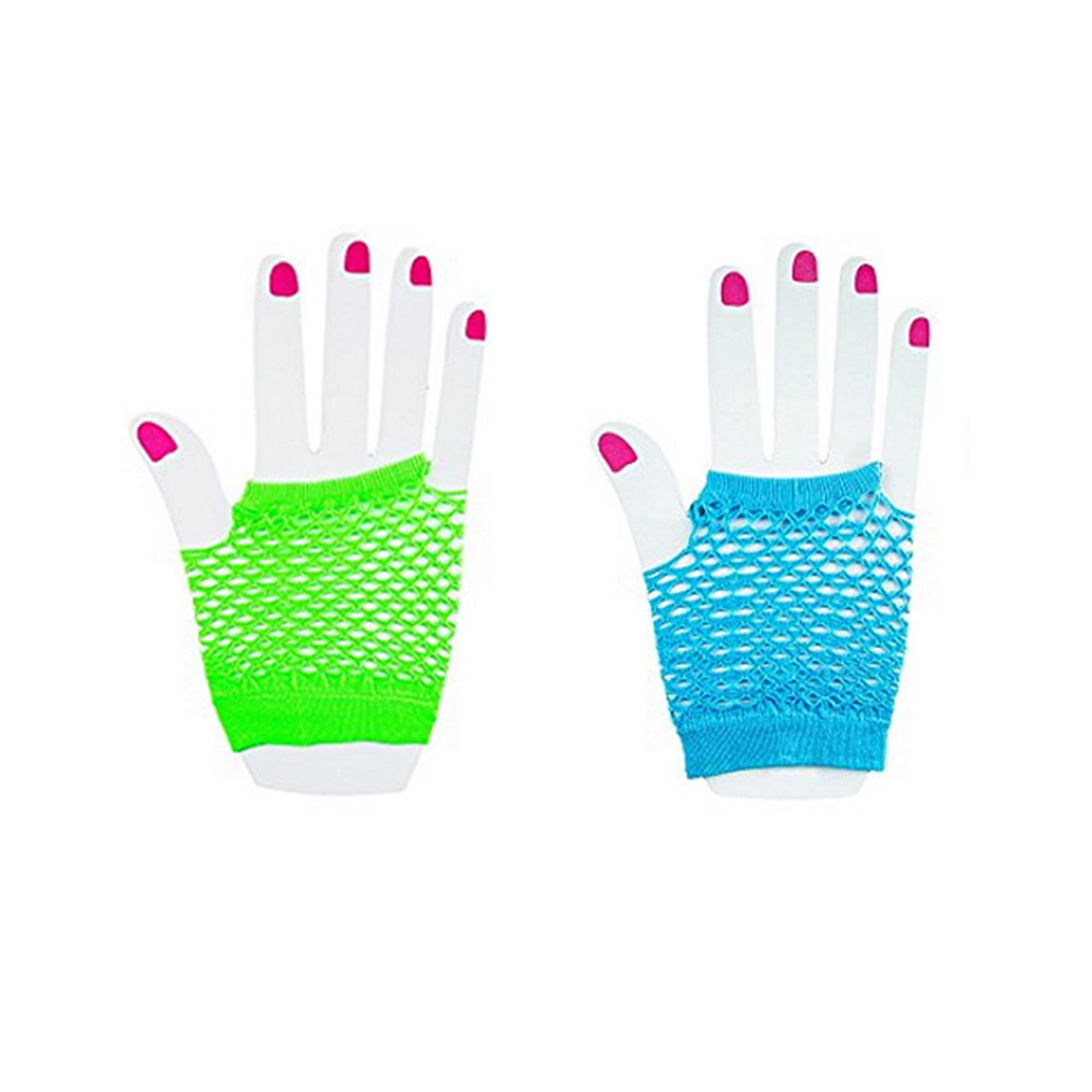 Novelty Place 12 Pairs Neon Gloves Fingerless Diva Fishnet Wrist Gloves Assorted Neon Colors