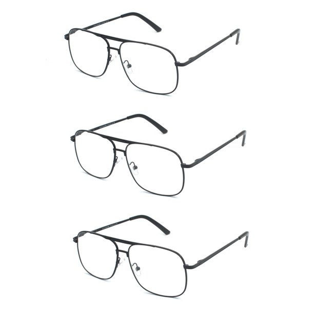 EYE ZOOM Reading Glasses 3 Pack Metal Frame Square Aviator Style Geek
