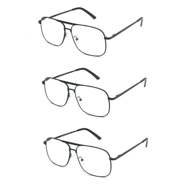 EYE ZOOM Reading Glasses 3 Pack Metal Frame Square Aviator Style Geek