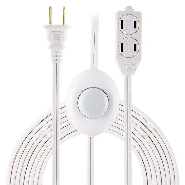 GE 3Outlet Polarized Extension Cord with Switch, 12ft., White 39607