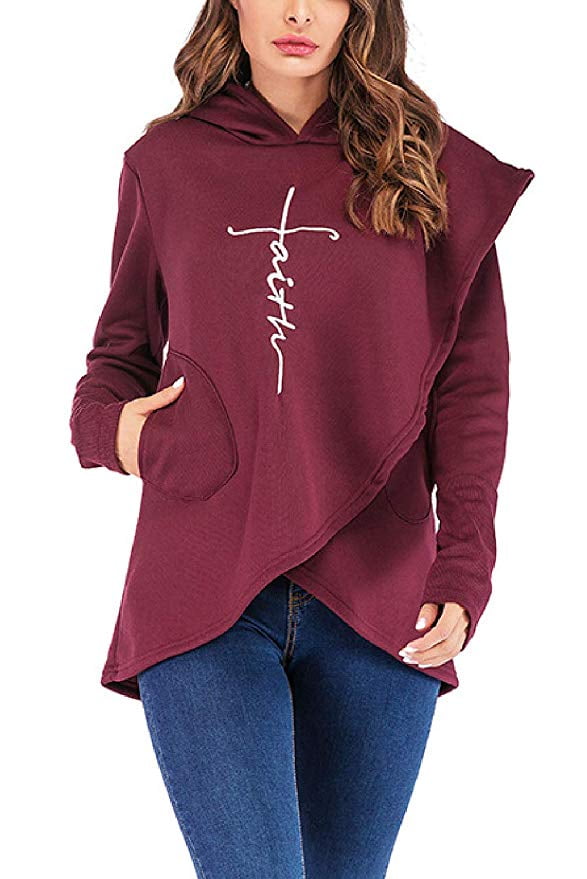 ZJP Women Faith Over Fear Letter Print Drawstring Hoodie Sweatshirt with Pocket