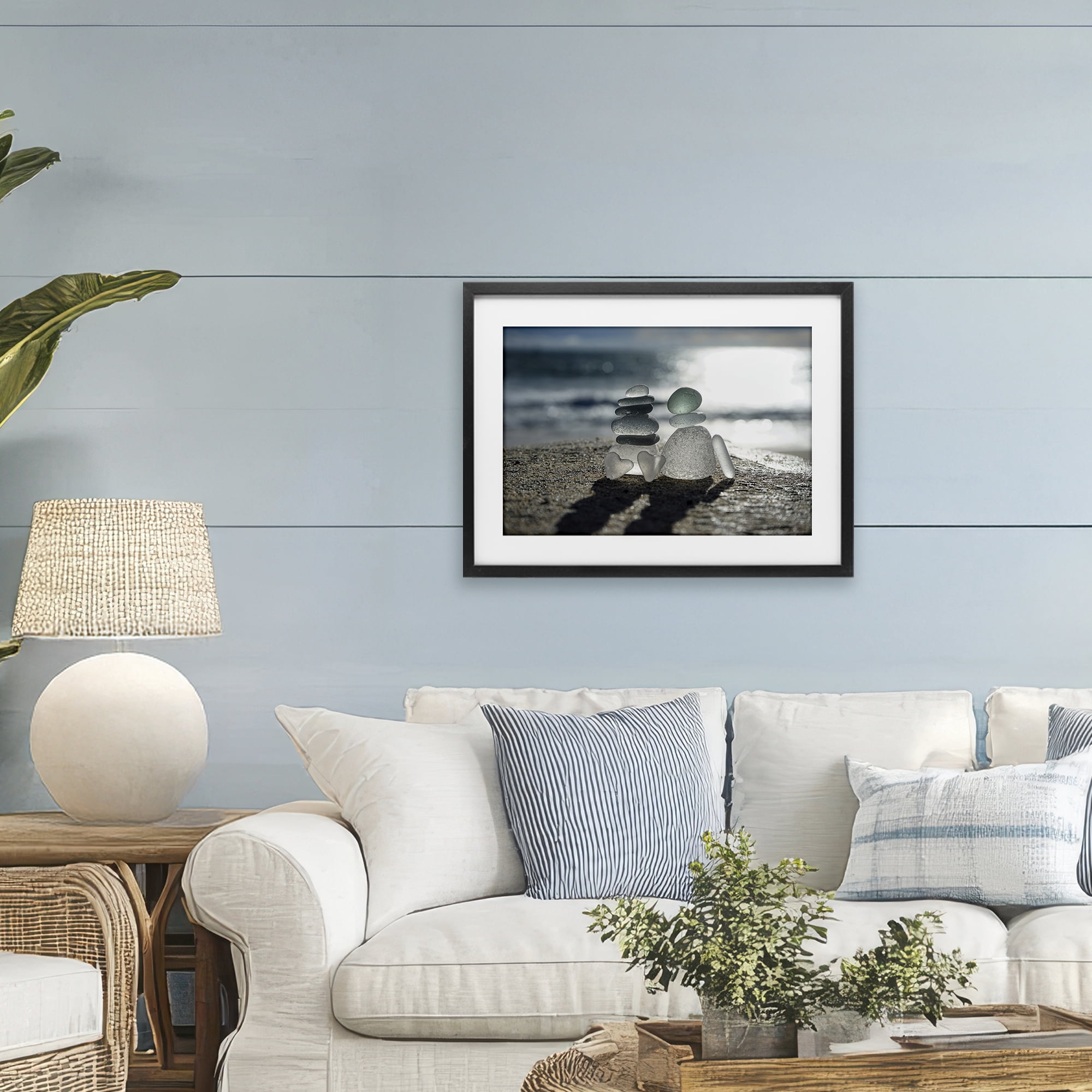 Stupell Industries Zen Sea Glass Hearts Black Framed Print Under Glass, design by LMarie Allen