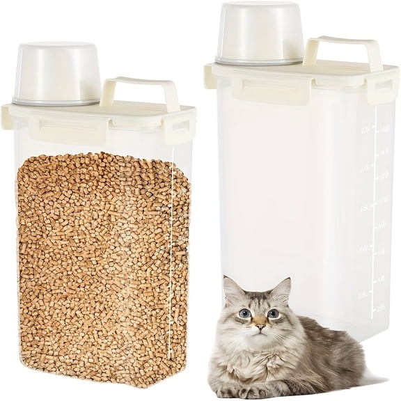 3L Airtight Pet Food Storage Container – Upgraded Rice Container, with Handle and Cup, Portable Travel Size, for Dog Food, Cat Food, Small Animal Dry Food, and Bird Seed – Beige, BPA-Free
