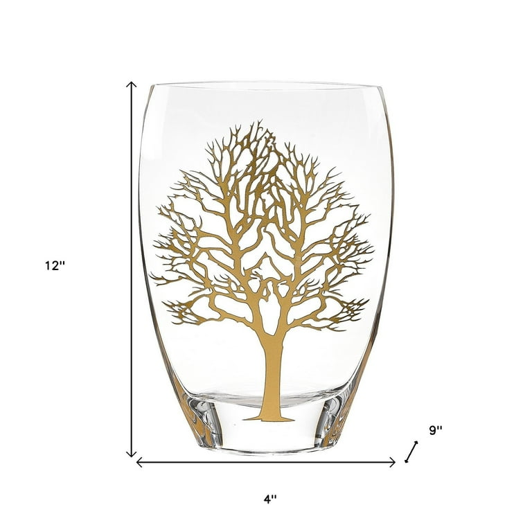 12 Mouth Blown Frosted Crystal European Made Tree Of Life Vase 12 Mouth Blown Frosted Crystal European Made Tree Of Life Vase