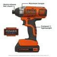 thumbnail image 6 of BLACK+DECKER 20V 1/4 In. Cordless Impact Driver, 1.5 Ah, Battery and Charger Included, 6 of 11
