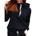thumbnail image 4 of DYMADE Women Fleece Long Sleeve Hooded Sports Style Drawstring Top And Pants Two-piece Suit, 4 of 4