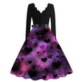 thumbnail image 4 of Valentine Dress for Women Retro Long Sleeve V-Neck Cocktail Dresses with Belt Love Heart Printing A-Line Dress Wine M, 4 of 4