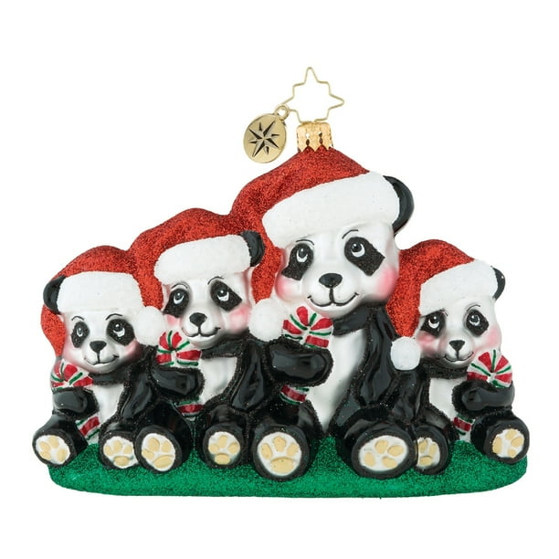 Holiday Panda Portrait Red Glitter 6 x 5 Blown Glass Christmas Figurine ...