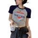 thumbnail image 2 of Camiseta casual de manga corta con estampado de colores en contraste y cuello redondo para mujer para verano Slim Fit Gris L, 2 of 8