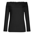 thumbnail image 2 of IROINNID Clearance Ladies Long Sleeve T Shirts Solid Color Shoulder Lace Stitching Slim Sexy Blouse,Black, 2 of 5