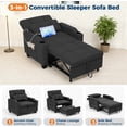thumbnail image 5 of Sleeper Chair Pull Out Bed, 4 in 1 Convertible Sofa Chair Bed with Vibration Massage Lumbar Pillow, Single Sofa Recliner with USB/Type-C Port, Cup Holders and Side Pocket, Black, 5 of 9