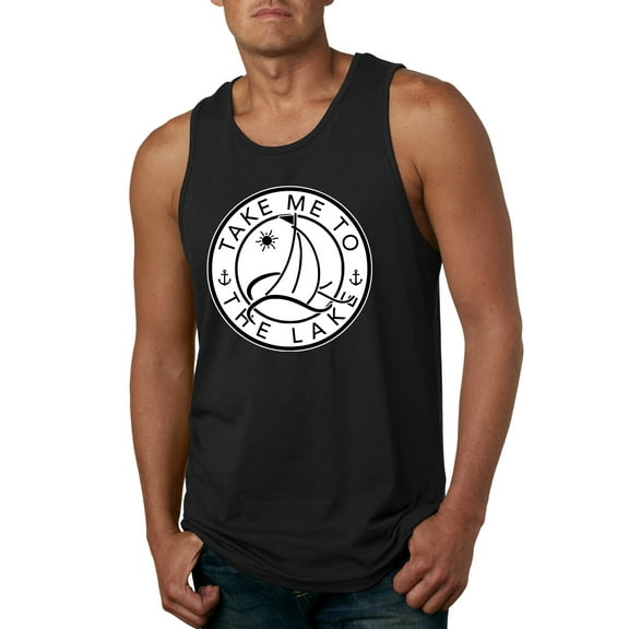 Wild Bobby, Take Me To The Lake, Men Graphic Tank Top, Black, Small