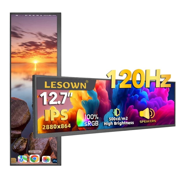LESOWN 120Hz 12,7 Pulgadas Tira Adicional Monitor LCD USB-C HDMI 100% sRGB 2880x864 IPS DIY PC Caso Monitor de Asistencia para PC Frambuesa Pi