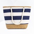 thumbnail image 2 of Simple Geometric Stripe Shoulder Bag Tote Handbag with Cotton Rope Handles Beach Bag (Blue and White Stripe), 2 of 8