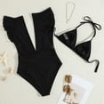 thumbnail image 6 of Guieoi Plus Size Swimwear Women's Triangle Cup Bikini One-Piece Swimsuit + Bra Top Set Black L, 6 of 8