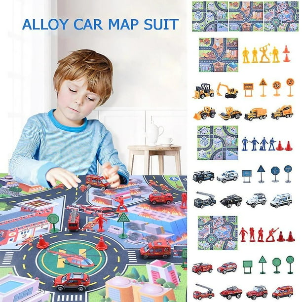 Kits de juguetes de tráfico para niños, mapa de escena de la ciudad, coches de aleación, señales de carretera, modelo regalo, motor de aleación fundido a presión 1/64