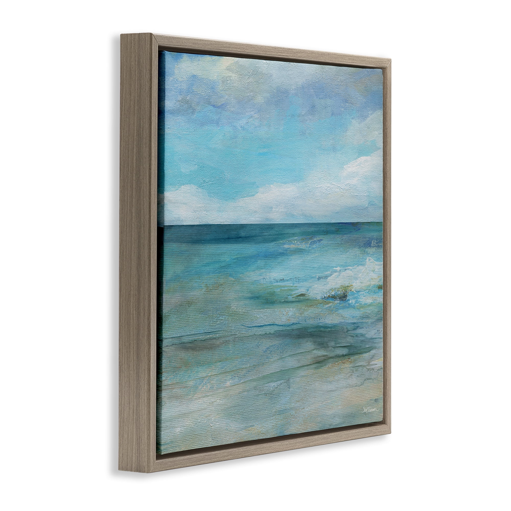 Stupell Industries Aqua Seascape Tranquility Brown Framed Floater Canvas Wall Art, design by Carol Robinson