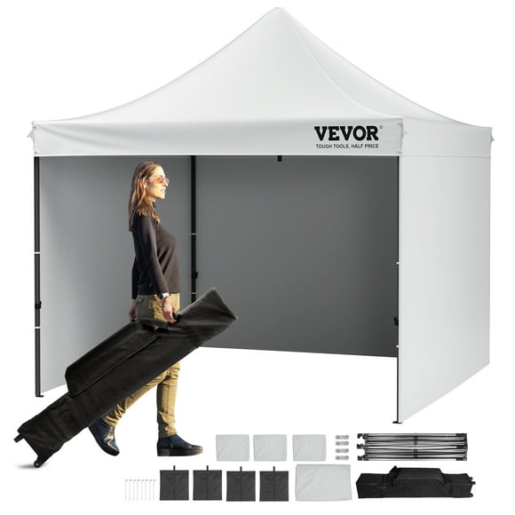 VEVOR Abri Instantané 10 X 10 Pi avec Parois Latérales Amovibles, Tonnelles Instantanées, Gazebo Portable et Sac à Roulettes, Résistant aux UV et Imperméable, Tente à Auvent Fermée pour Événements Extérieurs, Patio, Cour Arrière, Fête, Camping