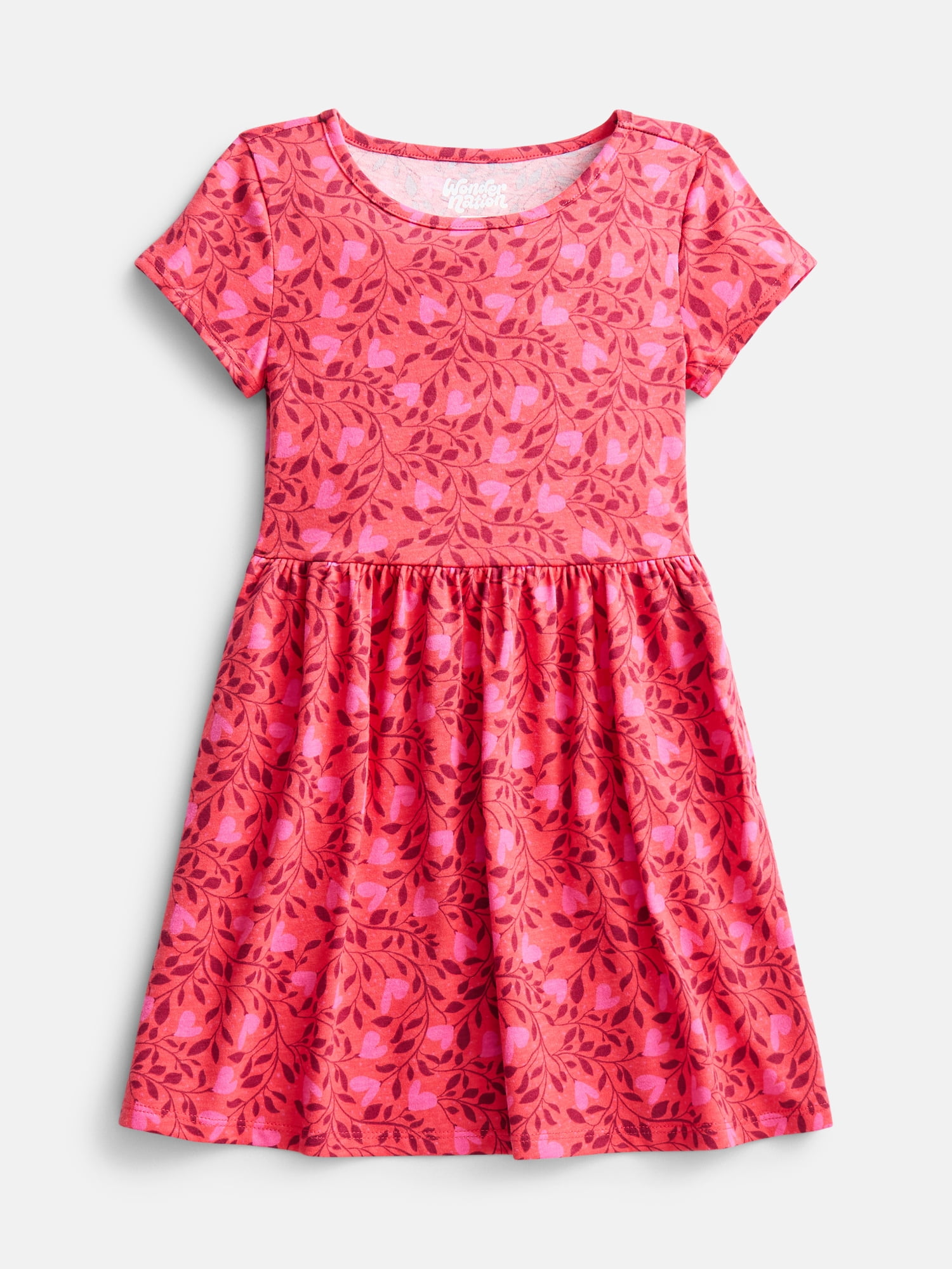 Wonder Nation Little Girls and Big Girls Play Dress with Short Sleeves, 2 Pack, Sizes XS-XXL