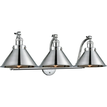 

Polished Chrome Tone Bathroom Vanity 28 Wide Steel/Cast Brass Medium Base 3 Light Fixture